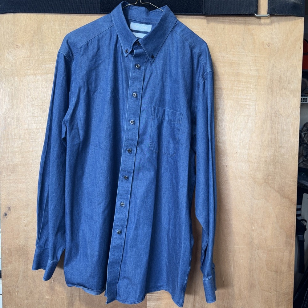 Gold Label Roundtree & Yorke‎ Men's Long Sleeve Button Down  17 35 Blue Denim